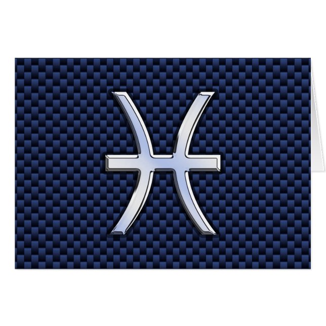 Cartão Pisces Zodiac Symbol on Blue Carbon Fiber Print (Frente Horizontal)