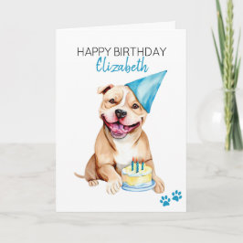 Cartão Pit Bull Dog Personalizado Feliz Aniversário