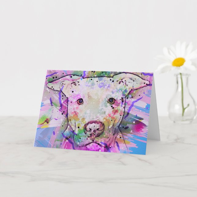 Cartão Pit Bull Watercolor Art (Planta pequena)