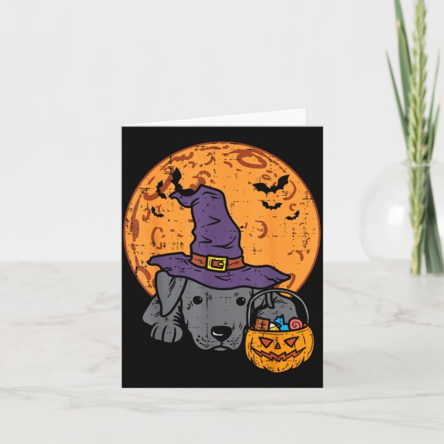 Cartão Pitbull Chapéu de Bruxa Lua Jack O Lanterna Hallow (Frente)