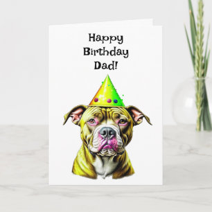 Cartão Pitbull com Chapéu de Aniversário   Aniversário do