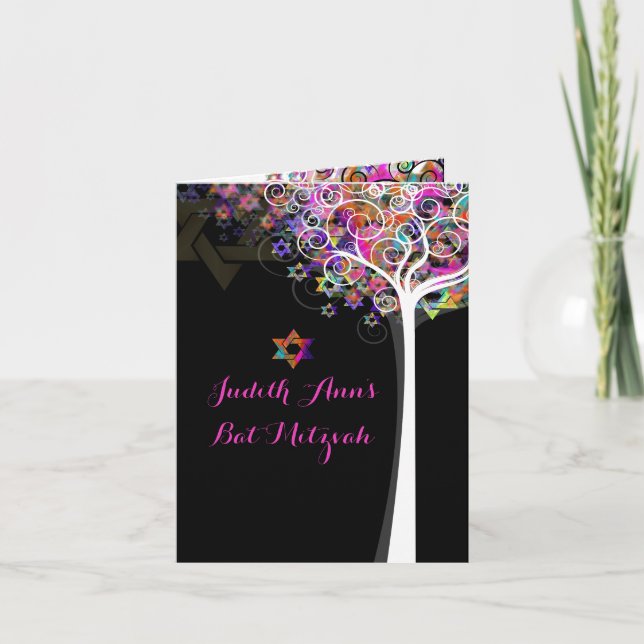 Cartão PíxDezines árvore da vida/mitzvah/fundo DIY (Frente)