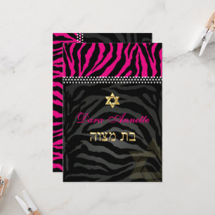 Cartão PixDezines DIY cores Rosa Zebra, Bat Mitzvah