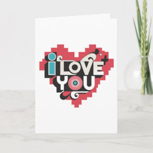 Cartão Pixel Heart Eu Te Amo Tipografia Retro