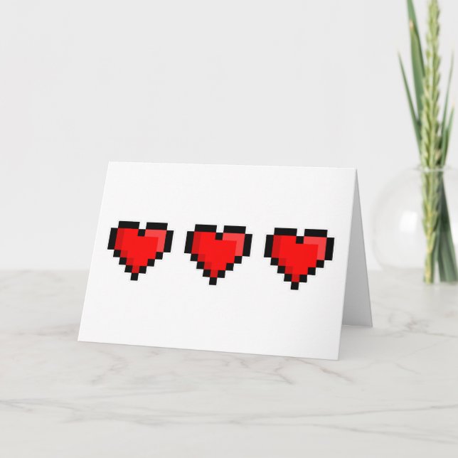 Cartão Pixel Love Hearts Personalizados (Frente)