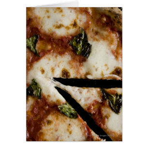 Cartão pizza de queijo madeira-ateada fogo