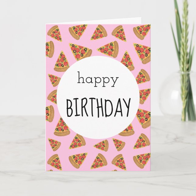 Cartão Pizza Party Birthday Card Pink (Frente)