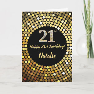Cartão Placa alegre aniversário de 21 anos preto e brilh