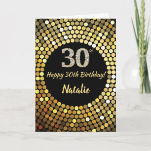 Cartão Placa alegre aniversário de 30 anos preto e brilh