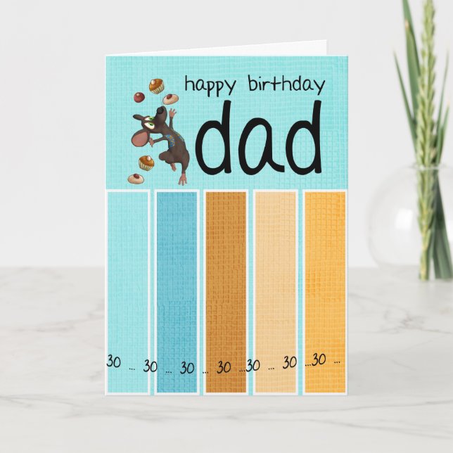 Cartão Placa aniversário de 30 anos do pai com bolo e mou (Frente)