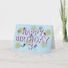 Cartão Placa aniversário de 3 anos de fadas de flores