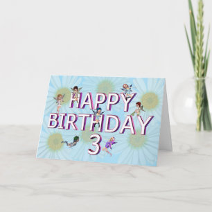 Cartão Placa aniversário de 3 anos de fadas de flores