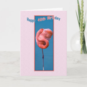 Cartão Placa aniversário de 40 anos com Flamingo Rosa Tor