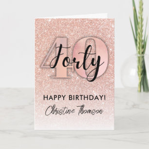Cartão Placa aniversário de 40 anos rosa Dourada