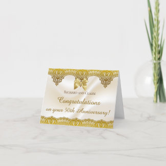 Cartão Placa Anniverária do Ouro 50th Dourada Lace Satin