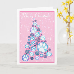 Cartão Placa branca de árvore de Natal rosa e azul