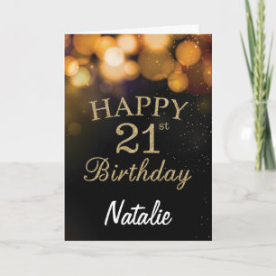 Cartão Placa brilhante aniversário de 21 anos a preto e