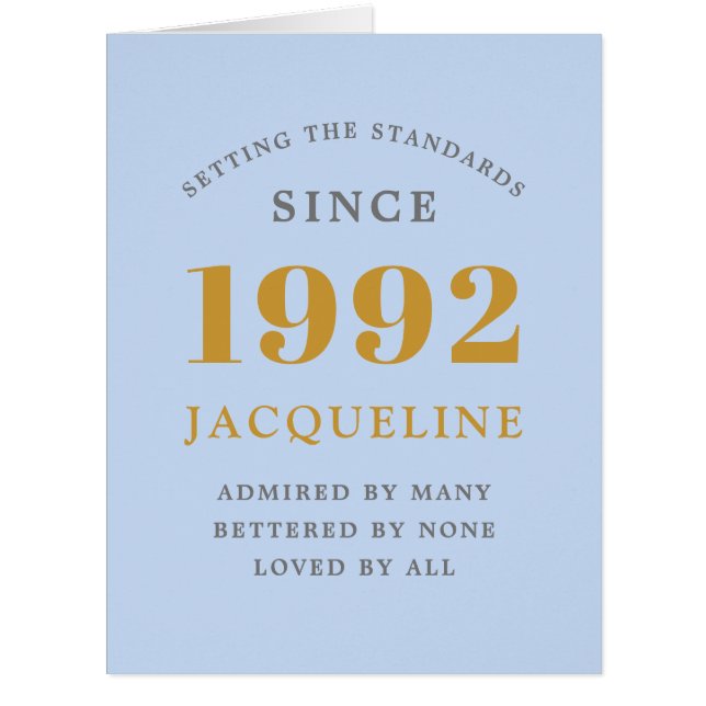 Cartão Placa Chic Elegante Azul 1992 Nome do aniversário  (Frente)