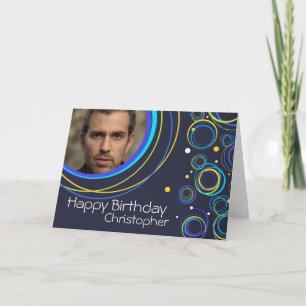 Cartão Placa circular Funky no marinho adicione foto e no