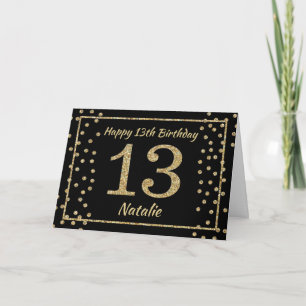 Cartão Placa Confetti 13 Birthday Black e Dourada Glitter