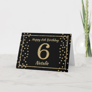 Cartão Placa Confetti de 6 Birthday Black e Glitter Doura