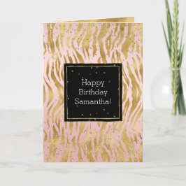 Cartão Placa Confetti Zebra Dourada Rosa