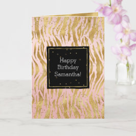 Cartão Placa Confetti Zebra Dourada Rosa