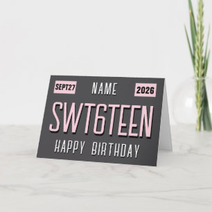 Cartão Placa de 16º Aniversário, Carro de Aniversário Swe
