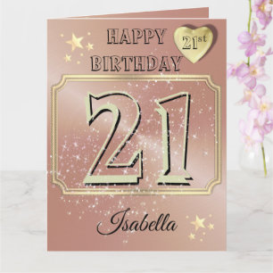 Cartão Placa de aniversário de 21 anos Dourada personali