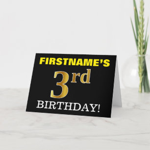 Cartão Placa de "aniversário de 3 anos" Dourada, de imit