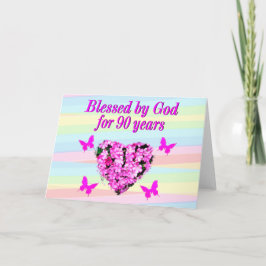 Cartão PLACA DE ANIVERSÁRIO DE 90 FLORAL DE PINCO bonito