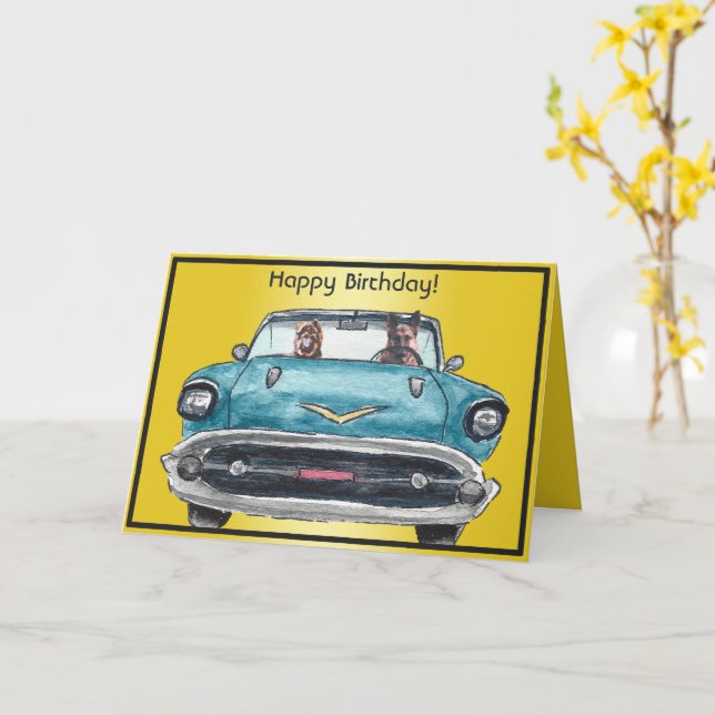 Cartão Placa de Aniversário de Aquarela de German shepher (Flor Amarela)