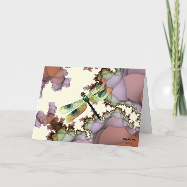 Cartão Placa de aniversário de Dragonfly e Fractals (Gran (Frente)