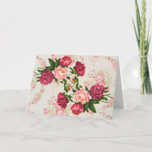 Cartão Placa de Aniversário de Fonte Grande e Rosa bonito