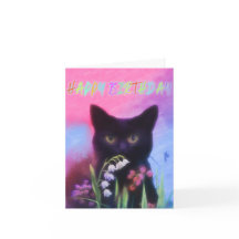 PLACA DE ANIVERSÁRIO DE GATO PRETO E FLORES