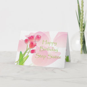 Cartão Placa de aniversário de Tulip rosa para a irmã pas