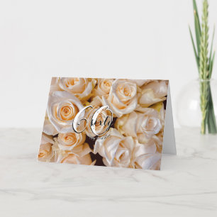 Cartão Placa de Aniversário Floral 60ª Rosas Brancas Mode