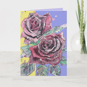 Cartão Placa de Aniversário Floral Floral de Flor de ros