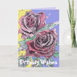 Cartão Placa de Aniversário Floral Floral de Flor de ros