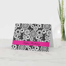 Cartão Placa de Aniversário para flores brancas-pretas re