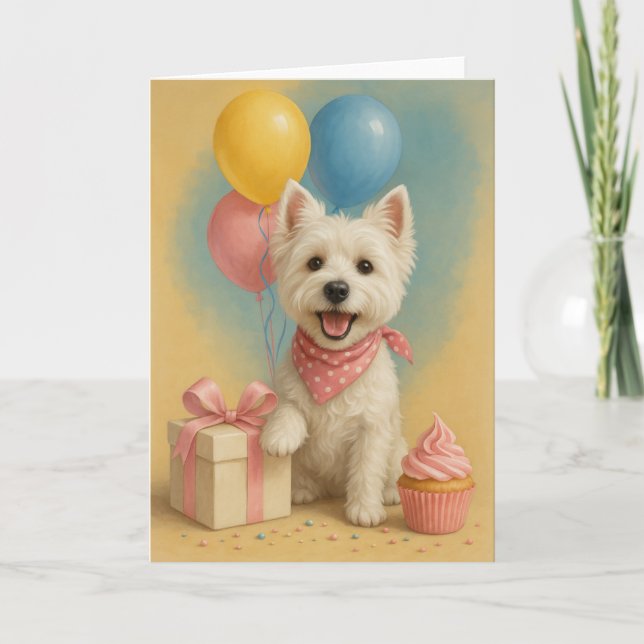 Cartão Placa de Aniversário Preppy Westie (Frente)