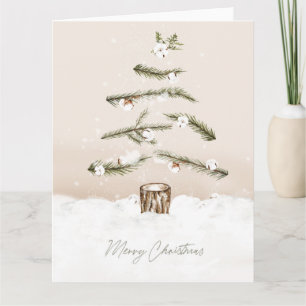Cartão Placa de Aquarela de Árvore Feliz de Natal