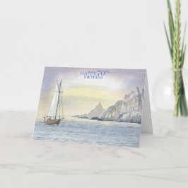 Cartão Placa de Aquarela do Oceano 70 de Feliz Aniversári