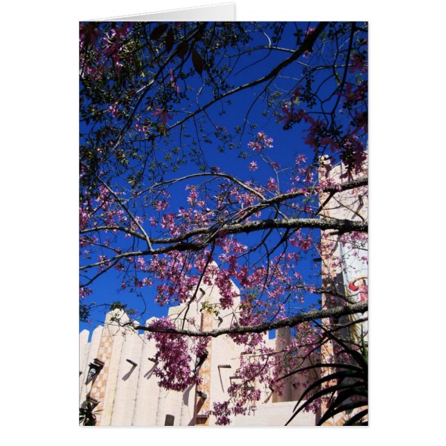 Cartão Placa de árvore de flores rosa (Frente)