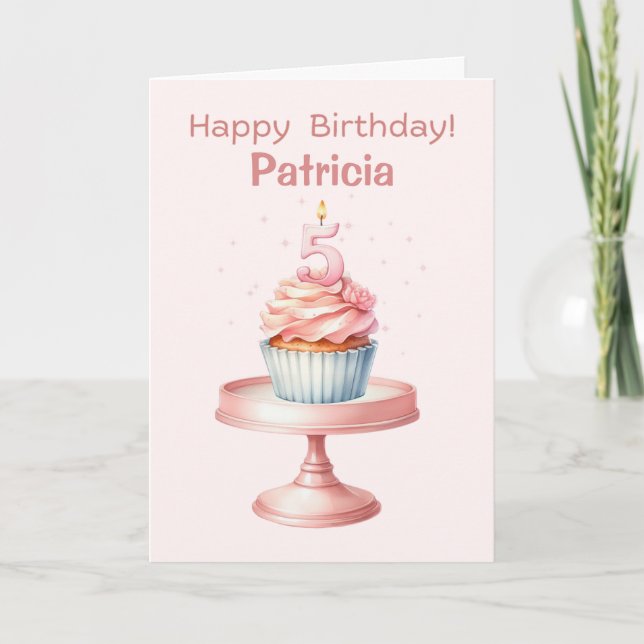 Cartão Placa de Cupcake de aniversário de 5 personalizada (Frente)