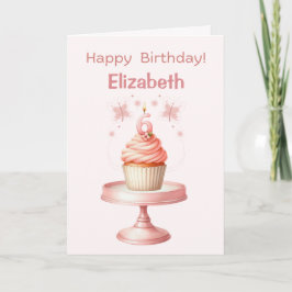 Cartão Placa de Cupcake de aniversário de 6 personalizada