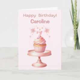 Cartão Placa de Cupcake de aniversário de 7 personalizada