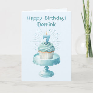 Cartão Placa de Cupcake de aniversário de 7 personalizada