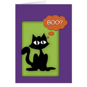 Cartão Placa de Dia das Bruxas do Gatinho Preto Boo