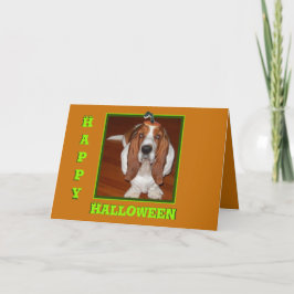 Cartão Placa de Dia de as Bruxas engraçado com Basset no
